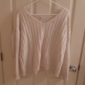 Gap V-neck Oversized White Welted Sweater, Size Extra Small